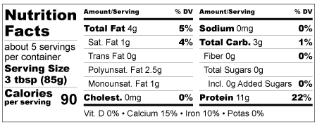 Nutrition Facts for Cleveland Tofu